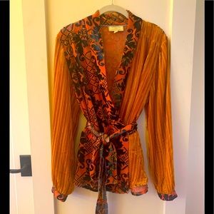 Anthropologie velvet burnout wrap top sz L